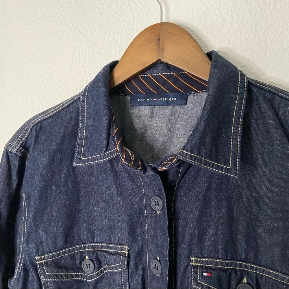 Tommy Hilfiger Denim Shirtdress Ruffle Hem NEW Size 8/10 Casual Chic Americana - Picture 4 of 16